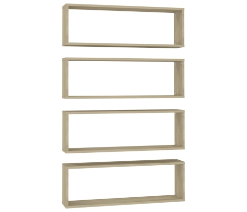 Estante cubo pared 4uds contrachapado roble Sonoma 80x15x26,5cm