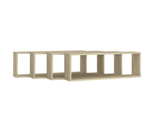 Estante cubo pared 4uds contrachapado roble Sonoma 80x15x26,5cm