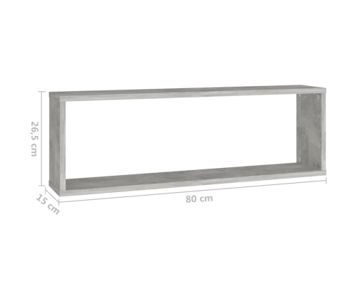 vidaXL Estante de pared 2 uds contrachapado gris hormigón 80x15x26,5cm