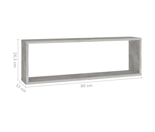 Estante de pared 4 uds contrachapado gris hormigón 80x15x26,5cm