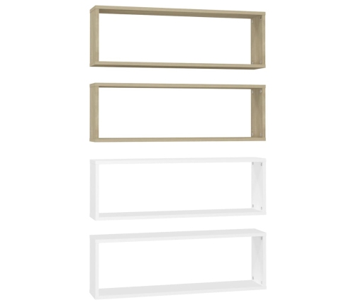 vidaXL Estante cubo pared 4uds contrachapado blanco roble 80x15x26,5cm