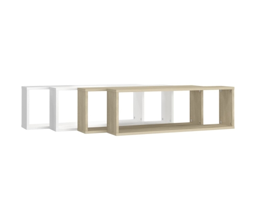 vidaXL Estante cubo pared 4uds contrachapado blanco roble 80x15x26,5cm