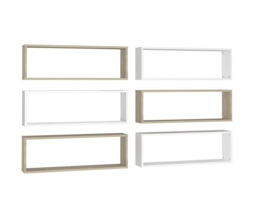 Estante cubo pared 6uds contrachapado blanco roble 80x15x26,5cm