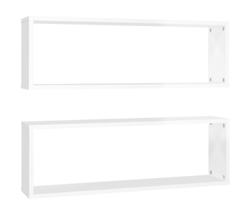 Estante de pared 2 uds contrachapado blanco brillo 80x15x26,5cm