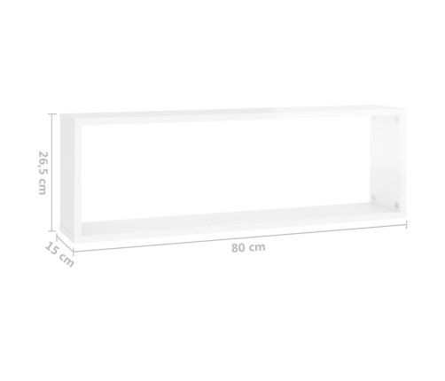 Estante de pared 2 uds contrachapado blanco brillo 80x15x26,5cm