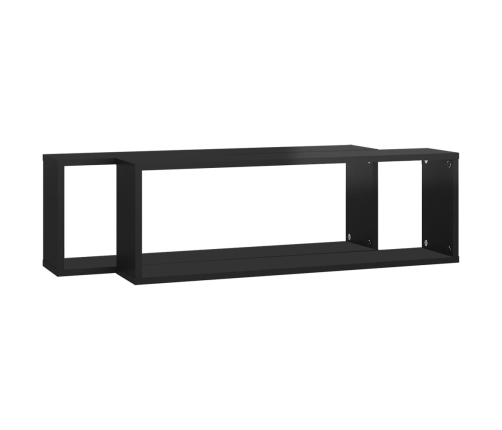 Estante cubo pared 2uds contrachapado negro brillo 80x15x26,5cm