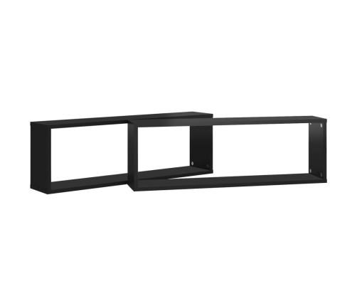 Estante cubo pared 2uds contrachapado negro brillo 80x15x26,5cm