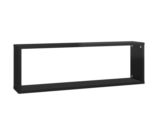 Estante cubo pared 2uds contrachapado negro brillo 80x15x26,5cm