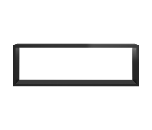 Estante cubo pared 2uds contrachapado negro brillo 80x15x26,5cm