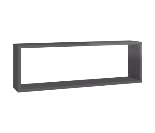 Estante cubo pared 2 uds contrachapado gris brillo 80x15x26,5cm