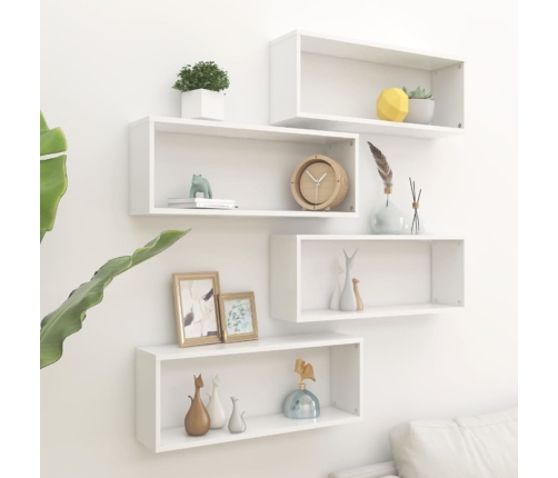 Estante cubo de pared 4 uds contrachapado blanco 60x15x23 cm