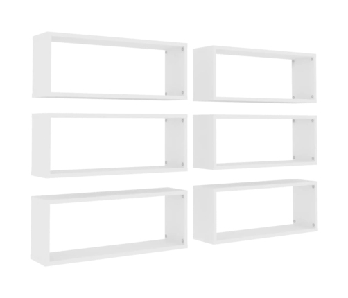 Estantes cubo de pared 6 uds contrachapada blanco 60x15x23 cm