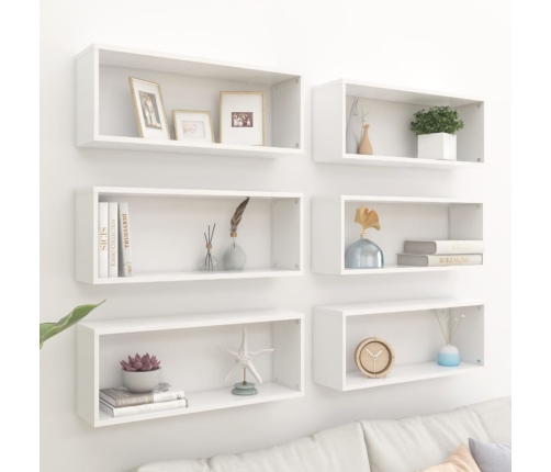 Estantes cubo de pared 6 uds contrachapada blanco 60x15x23 cm