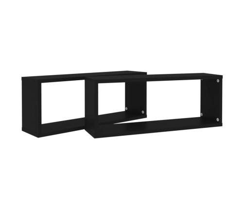 Estante cubo de pared 2 uds contrachapado negro 60x15x23 cm