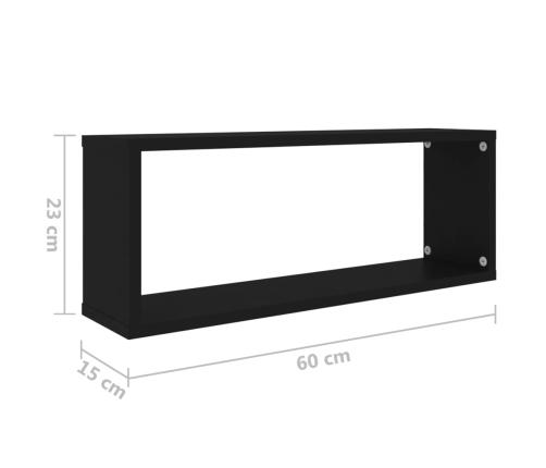 Estante cubo de pared 2 uds contrachapado negro 60x15x23 cm