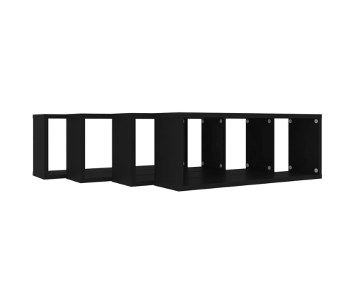 Estante cubo de pared 4 uds contrachapado negro 60x15x23 cm