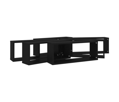 Estante cubo de pared 6 uds contrachapado negro 60x15x23 cm