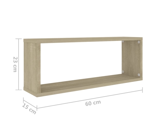 Estante cubo pared 2 uds contrachapado roble Sonoma 60x15x23 cm