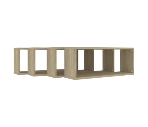 Estante cubo pared 4 uds contrachapado roble Sonoma 60x15x23 cm