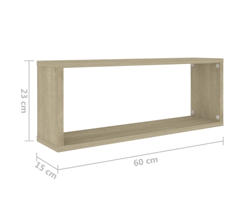 Estante cubo pared 4 uds contrachapado roble Sonoma 60x15x23 cm