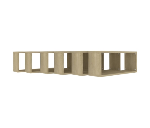 Estante cubo pared 6 uds contrachapado roble Sonoma 60x15x23 cm