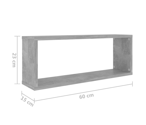 vidaXL Estante cubo pared 2 uds contrachapado gris hormigón 60x15x23cm