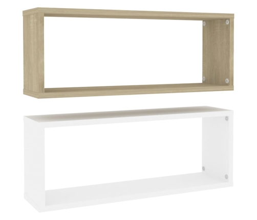 Estante cubo pared 2uds contrachapado blanco y roble 60x15x23cm