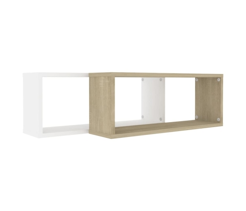 Estante cubo pared 2uds contrachapado blanco y roble 60x15x23cm