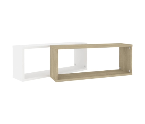 Estante cubo pared 2uds contrachapado blanco y roble 60x15x23cm