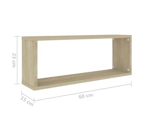 Estante cubo pared 2uds contrachapado blanco y roble 60x15x23cm