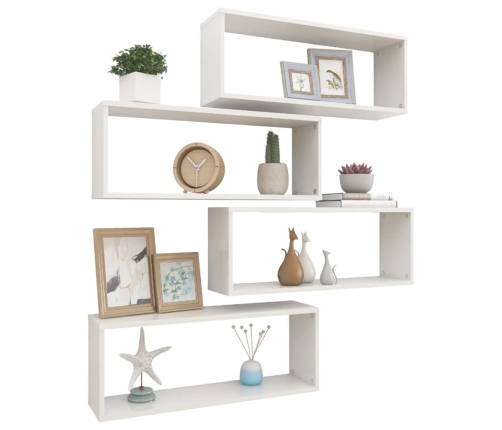 vidaXL Estante cubo pared 4 uds contrachapado blanco brillo 60x15x23cm