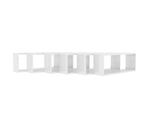 vidaXL Estante cubo pared 6 uds contrachapado blanco brillo 60x15x23cm