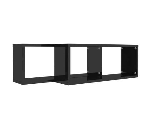 Estante cubo pared 2 uds contrachapado negro brillo 60x15x23 cm