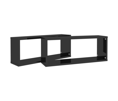 Estante cubo pared 2 uds contrachapado negro brillo 60x15x23 cm