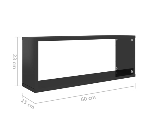 Estante cubo pared 2 uds contrachapado negro brillo 60x15x23 cm