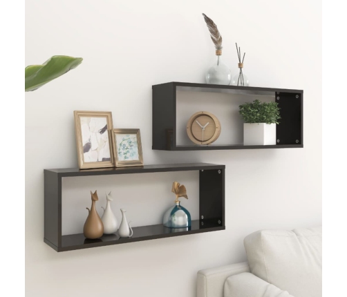 Estante cubo pared 2 uds contrachapado negro brillo 60x15x23 cm