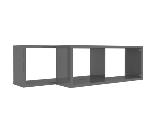 Estante cubo de pared 2uds contrachapado gris brillo 60x15x23cm