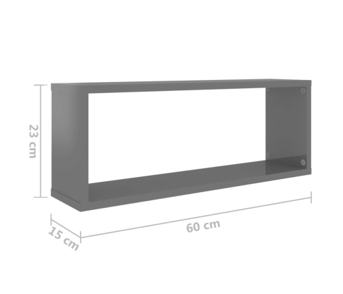 Estante cubo de pared 2uds contrachapado gris brillo 60x15x23cm