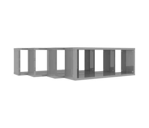 vidaXL Estante cubo de pared 4uds contrachapado gris brillo 60x15x23cm