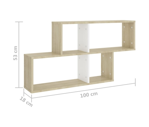 vidaXL Estante de pared madera contrachapada blanco roble 100x18x53 cm