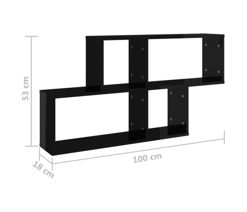 Estante de pared madera contrachapada negro brillo 100x18x53 cm