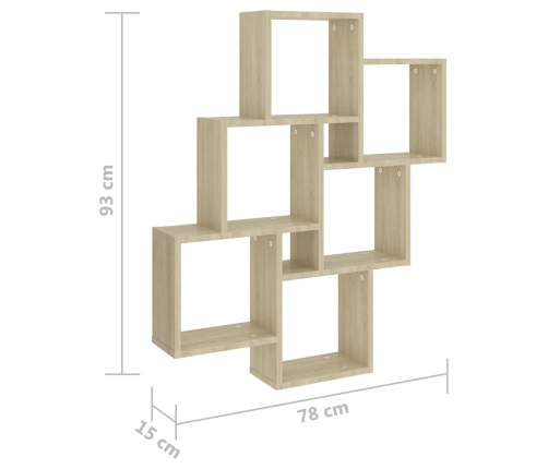 vidaXL Estante cubo pared madera contrachapada roble Sonoma 78x15x93cm