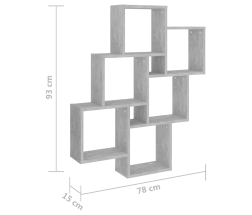 vidaXL Estante cubo de pared contrachapado gris hormigón 78x15x93 cm