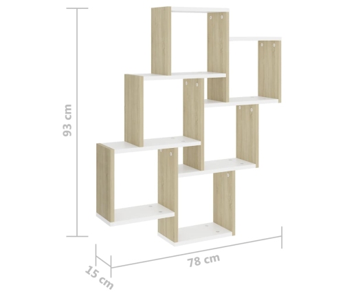 vidaXL Estante cubo de pared contrachapado blanco y roble 78x15x93 cm