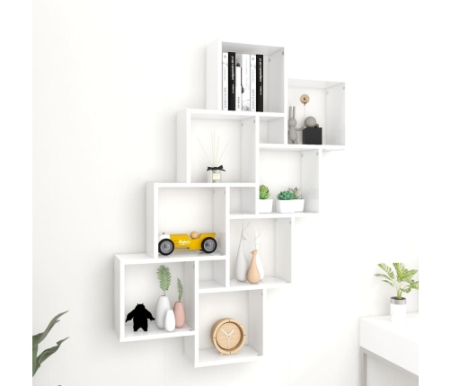 Estante de cubo pared madera contrachapada blanco 90x15x119 cm