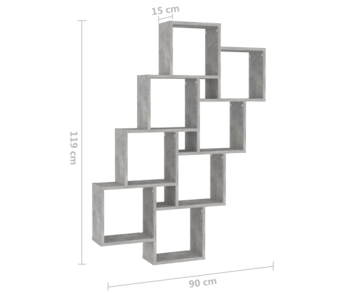 Estante cubo de pared contrachapado gris hormigón 90x15x119 cm