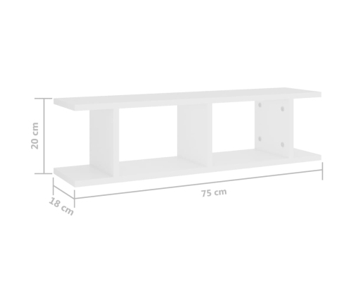 Estantes de pared 2 uds madera contrachapada blanco 75x18x20 cm