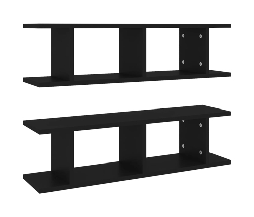 Estante de pared 2 uds madera contrachapada negro 75x18x20 cm