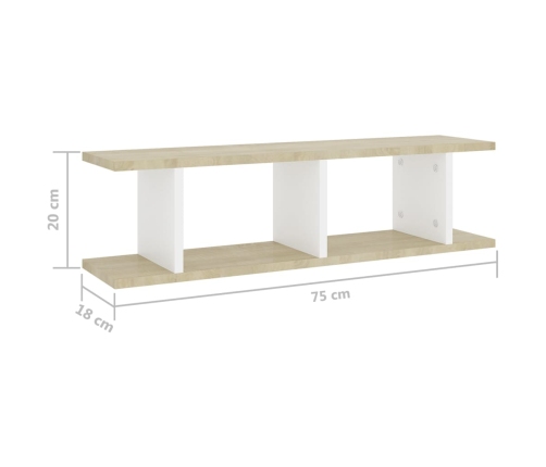 vidaXL Estante pared 2 uds contrachapada blanco y Sonoma 75x18x20 cm