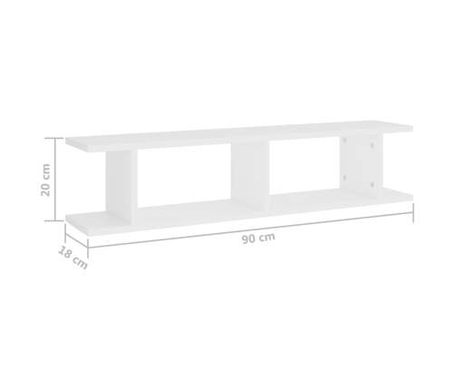 vidaXL Estantes de pared 2 uds madera contrachapada blanco 90x18x20 cm